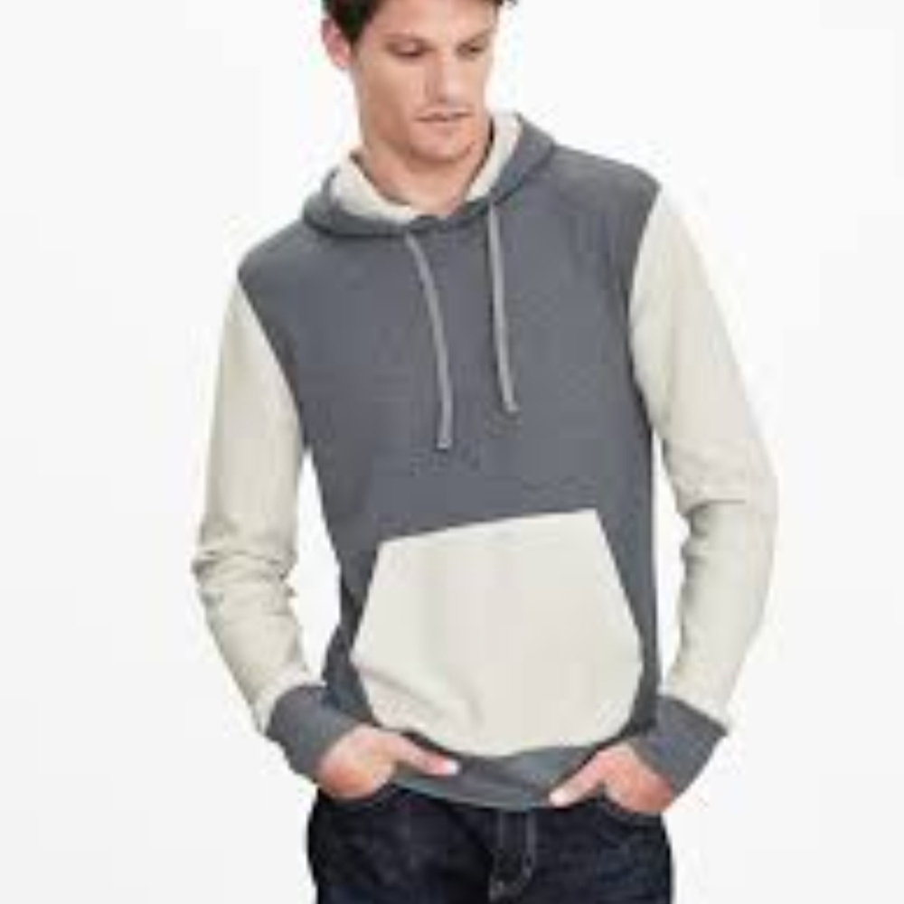 Banana Republic Two-Tone Gray White Colorblock Hoodie Hooded Sweatshirt Men's S